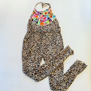 Women’s Vintage 2000’s Mara Hoffman Swim Halter Harem Cheetah  Romper Size Small